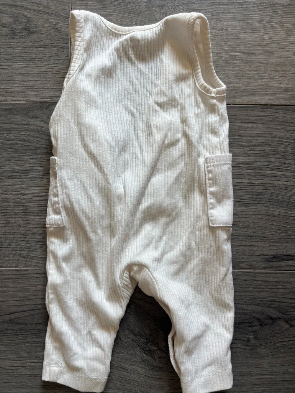 Carter's Cream Ribbed Sleeveless Romper with Front Buttons